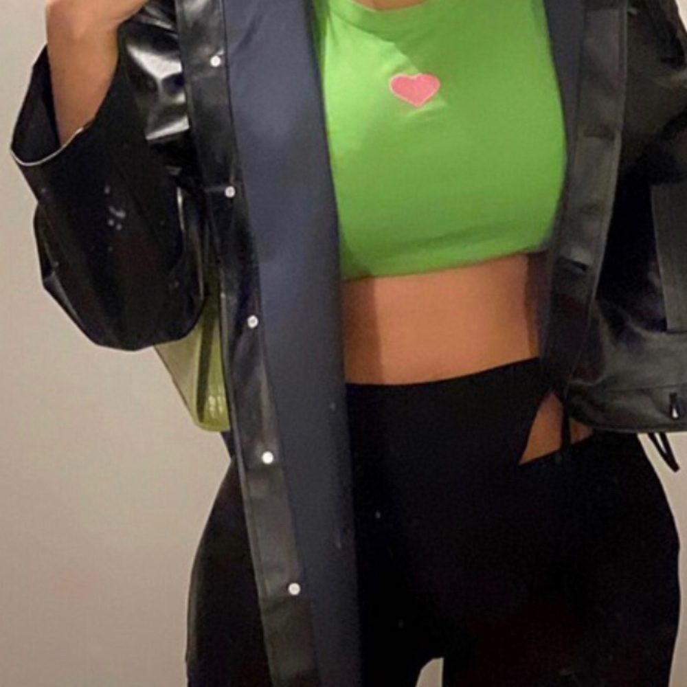 heart embroidered pink and green crop top